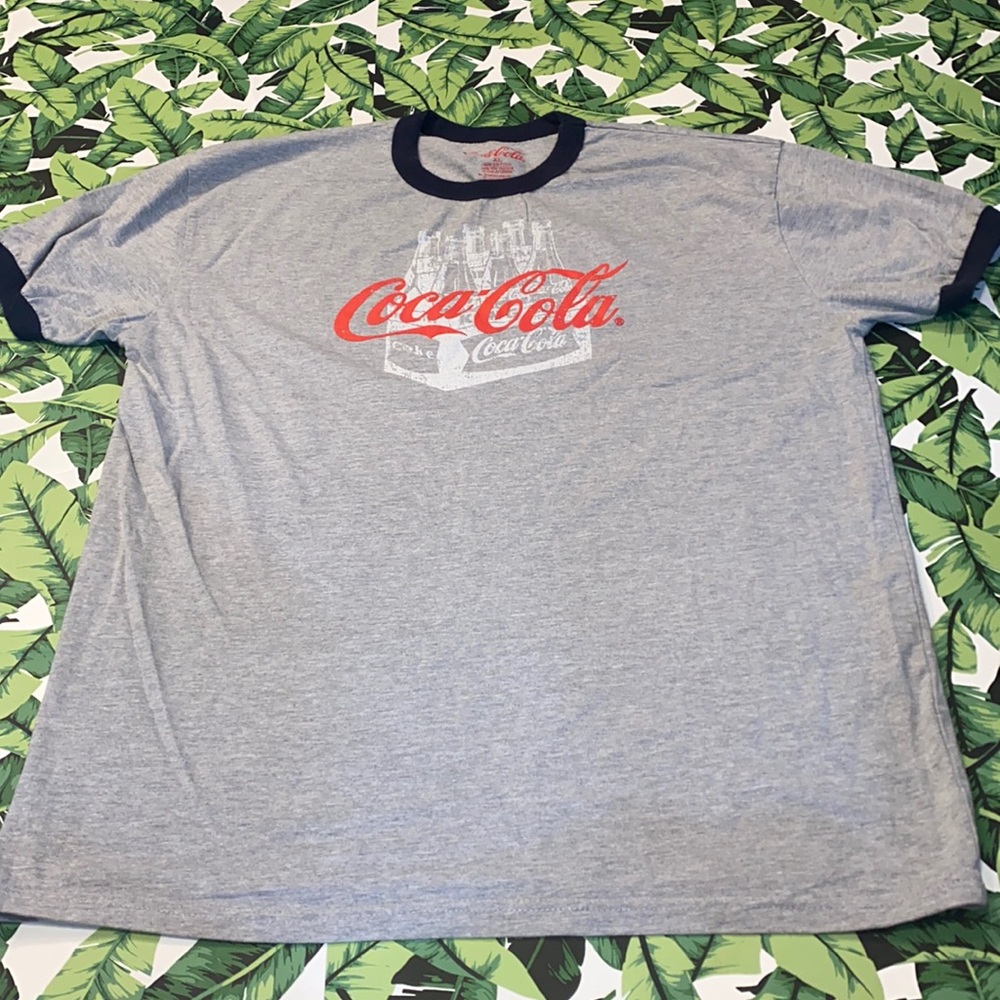 Coca Cola XL Gray w/ Navy Short Sleeve Ringer Graphic T-Shirt 6 Pack Bottles
